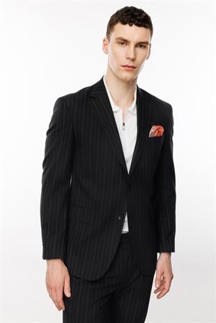 Erkek Siyah Barı (4 Drop)  / Geniş Kalıp Geniş Mono Takım Elbise