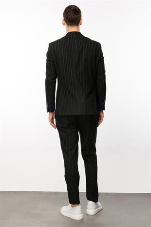 Erkek Siyah Barı (4 Drop)  / Geniş Kalıp Geniş Mono Takım Elbise