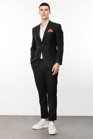 Erkek Siyah Barı (4 Drop)  / Geniş Kalıp Geniş Mono Takım Elbise