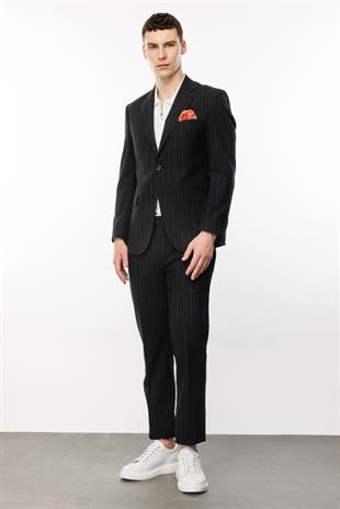 Erkek Siyah Barı (4 Drop)  / Geniş Kalıp Geniş Mono Takım Elbise