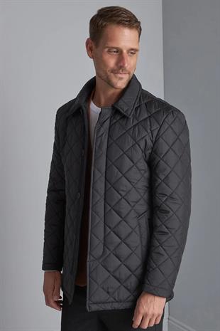 Erkek Kapitone Düğmeli Klasik Mont – Siyah