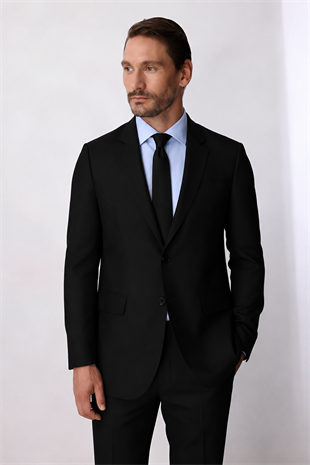 Erkek Siyah Regular Fit Klasik Takım Elbise
