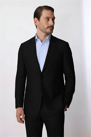 Erkek Siyah Regular Fit Klasik Takım Elbise