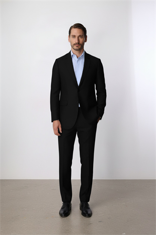 Erkek Siyah Regular Fit Klasik Takım Elbise