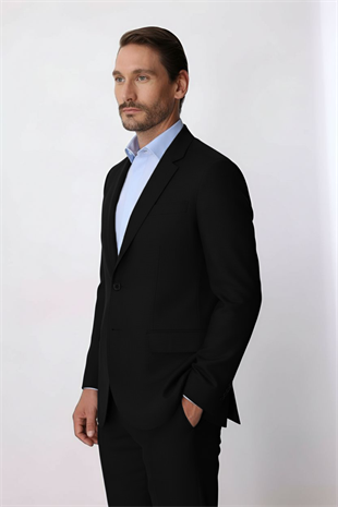 Erkek Siyah Regular Fit Klasik Takım Elbise
