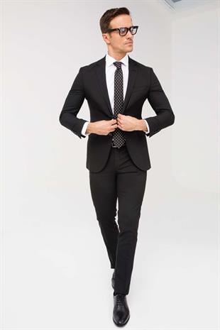 Erkek Siyah Slim Fit Dar Kalıp Klasik Takım Elbise