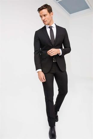 Erkek Siyah Slim Fit Dar Kalıp Klasik Takım Elbise