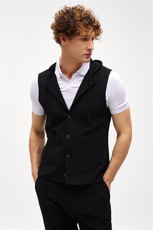 Erkek Siyah Slim Fit / Dar Kalıp Mono Yaka Kombinli Takım Elbise