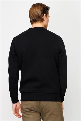 Erkek Siyah  Bisiklet Yaka Sweatshirt