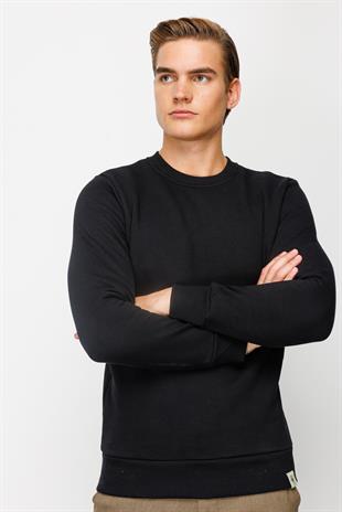 Erkek Siyah  Bisiklet Yaka Sweatshirt