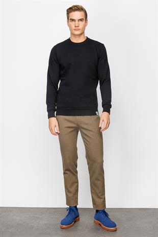 Erkek Siyah  Bisiklet Yaka Sweatshirt