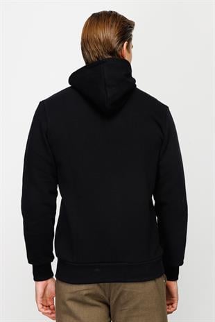 Erkek Siyah  Kapşonlu Sweatshirt