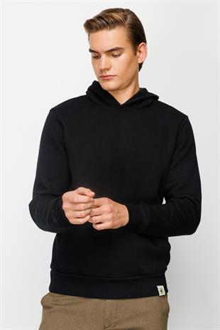 Erkek Siyah  Kapşonlu Sweatshirt