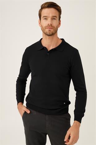 ERKEK SİYAH STANDART POLO YAKA DÜĞMELİ TRİKO