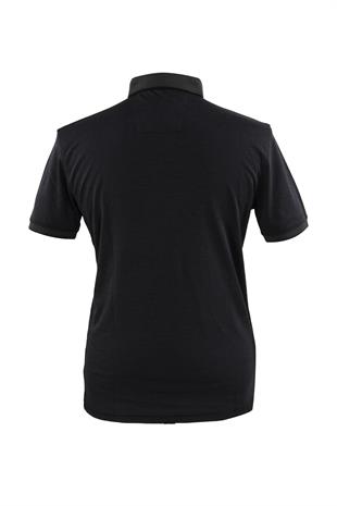 Siyah Slim Fit Dar Kalıp Düğmeli Polo Yaka Düz Kısa Kollu Pamuklu Tişört