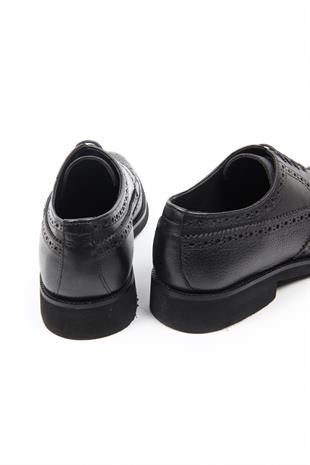 Siyah Deri Klasik Erkek Ayakkabı Brogue Detaylı Bağcıklı Model