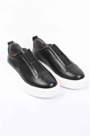 Siyah Slip-On Erkek Ayakkabı Bağcıksız Kalın Taban Günlük Model