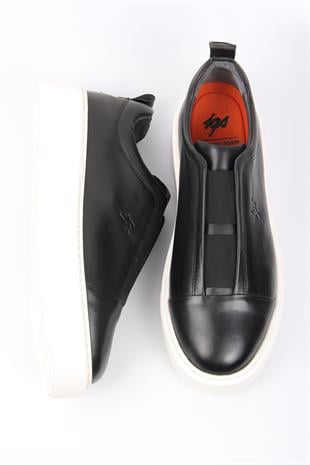 Siyah Slip-On Erkek Ayakkabı Bağcıksız Kalın Taban Günlük Model