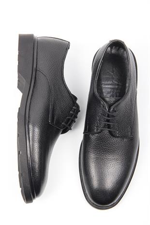Siyah Klasik Erkek Ayakkabı Düz Tasarım Bağcıklı Günlük Model