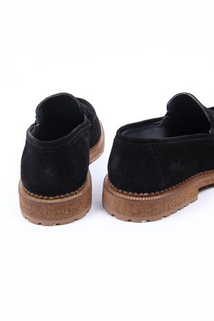 Siyah Süet Görünümlü Loafer Erkek Ayakkabı Kalın Taban Günlük Model