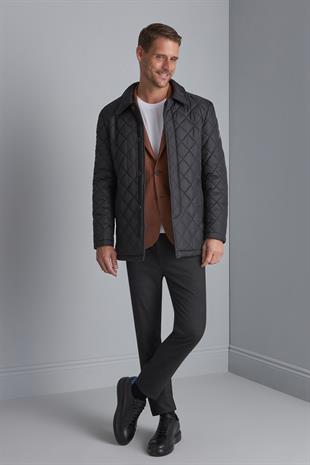 Erkek Kapitone Düğmeli Klasik Mont – Siyah