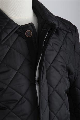 Erkek Kapitone Düğmeli Klasik Mont – Siyah