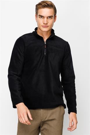 Erkek Siyah  Yarım Fermuar Polar