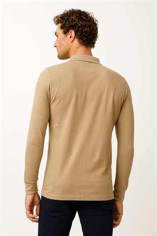 Erkek Taba  Polo Yaka Düğmeli Sweatshirt