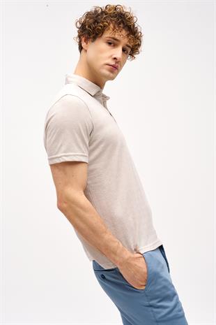 Taş Slim Fit Dar Kalıp Fermuarlı Polo Yaka Desenli Kısa Kollu  Tişört