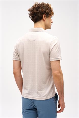 Taş Slim Fit Dar Kalıp Fermuarlı Polo Yaka Desenli Kısa Kollu  Tişört