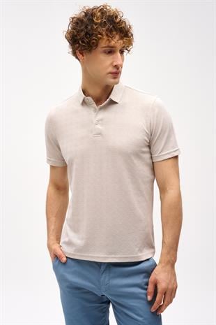 Taş Slim Fit Dar Kalıp Fermuarlı Polo Yaka Desenli Kısa Kollu  Tişört