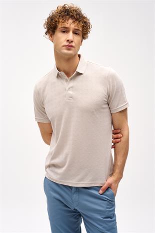 Taş Slim Fit Dar Kalıp Fermuarlı Polo Yaka Desenli Kısa Kollu  Tişört