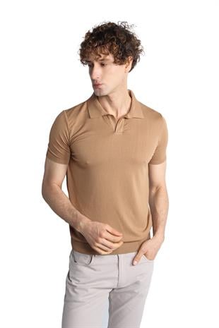Vizon Slim Fit Dar Kalıp Polo Yaka Düz Kısa Kollu Triko Tişört