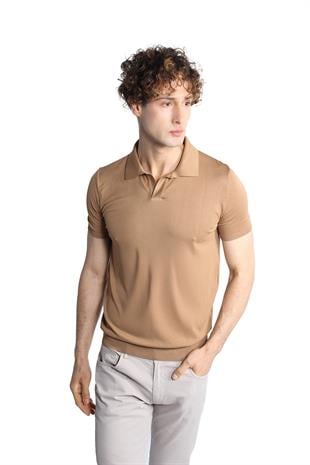 Vizon Slim Fit Dar Kalıp Polo Yaka Düz Kısa Kollu Triko Tişört