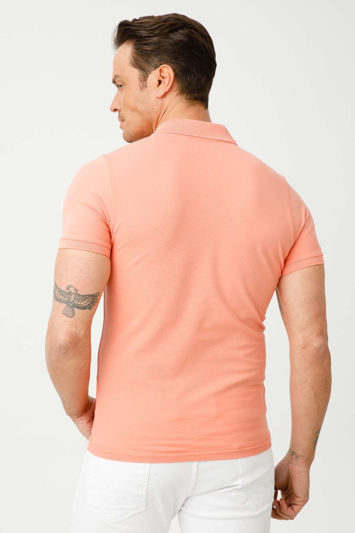 Yavruağzı Modern Fit Dar Kalıp Polo Yaka Düz Kısa Kollu Pamuklu Tişört