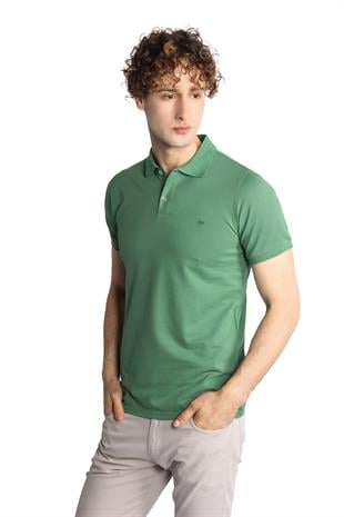 Yeşil Modern Fit Dar Kalıp Polo Yaka Düz Kısa Kollu  %100 Pamuk Tişört