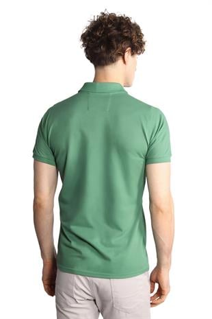 Yeşil Modern Fit Dar Kalıp Polo Yaka Düz Kısa Kollu  %100 Pamuk Tişört