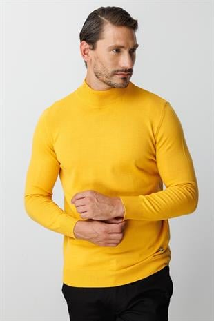 Hardal Standart Fit Dar Kalıp Yarım Balıkçı Düz Uzun Kollu  Triko