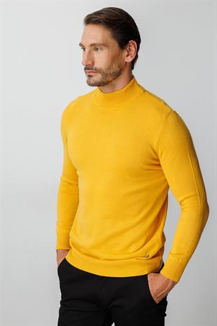 Hardal Standart Fit Dar Kalıp Yarım Balıkçı Düz Uzun Kollu  Triko