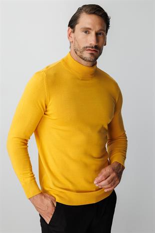 Hardal Standart Fit Dar Kalıp Yarım Balıkçı Düz Uzun Kollu  Triko