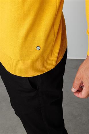 Hardal Standart Fit Dar Kalıp Yarım Balıkçı Düz Uzun Kollu  Triko