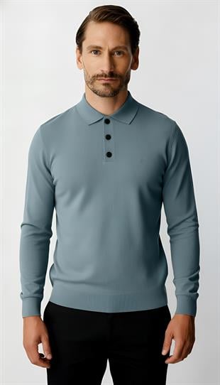 İndigo Standart Fit Dar Kalıp Polo Yaka Düz Uzun Kollu  Triko