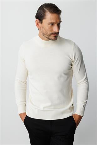 Kemik Standart Fit Dar Kalıp Yarım Balıkçı Düz Uzun Kollu  Triko