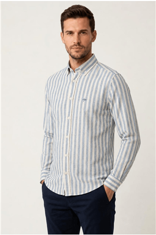 Mavi Dynamic Fit Dar Kalıp Düğmeli Yaka Uzun Kollu %50 Pamuk  Gömlek