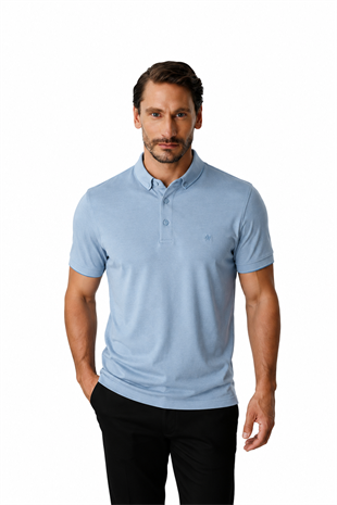 Mavi Slim Fit Dar Kalıp Düğmeli Polo Yaka Düz Kısa Kollu Pamuklu Tişört
