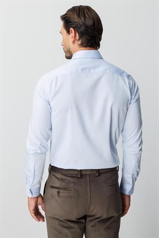 Mavi Slim Fit Dar Kalıp Klasik Yaka Düz Uzun Kollu Cepsiz %100 Pamuk Gömlek