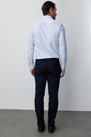 Mavi Slim Fit Dar Kalıp Klasik Yaka Düz Uzun Kollu Cepsiz %100 Pamuk Gömlek