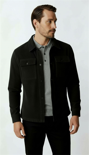 Siyah Kadife Erkek Mont – Modern Hafif Mevsimlik Mont