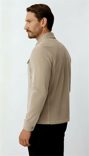 Ekru Kadife Erkek Mont – Modern Hafif Mevsimlik Mont