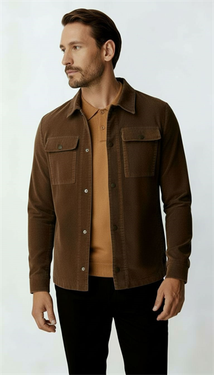 Kahverengi Kadife Erkek Mont – Modern Hafif Mevsimlik Mont